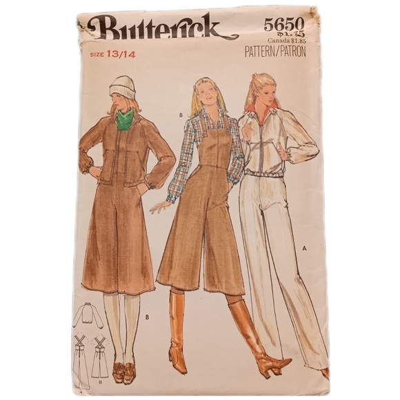 60s 70s UNCUT Size 13/14 Butterick Vintage Sewing Pattern, Overalls & Jacket - Picture 1 of 10